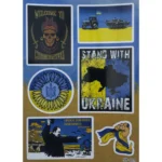 Stand With Ukraine Patriotic Sticker Pack, Chornobaivka, tractor, Trident, fist, Ukrainian flag, 6 pieces