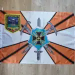 Russian Flag of 136th Motorized Rifle Brigade 135×90 cm with brigade emblem, orange-white Russian army flag
