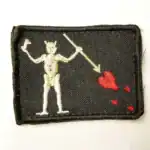 Blackbeard Flag Patch combat worn 6×4.5cm embroidered skeleton with spear and red heart
