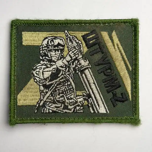 Assault Z Trophy Russian Gear Patch embroidered with assault figure and Z marking on green field fabric