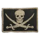 Russian Pirate Head Trophy Patch 5 Russian Pirate Head Trophy Patch embroidered with skull and crossed sabers on black field fabric