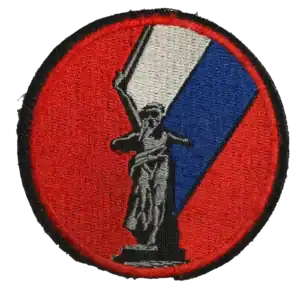 Russian Motherland statue morale patch with Russian flag embroidery on circular textile