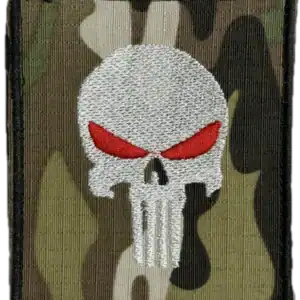 Russian Trophy Patch Skull Emblem embroidered conflict-context patch with red eyes on camouflage background