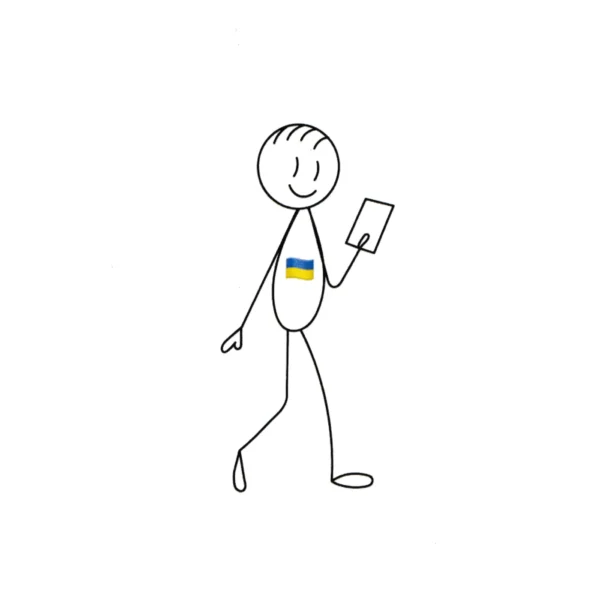 Russian Return Home Surrender Leaflet showing a Ukrainian serviceman with blue identification tape holding a surrender note during the Ukraine conflict.
