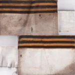 Russian St George Ribbon Armband – Trophy from Ukraine 6 Russian St George Ribbon Armband with black-and-orange ribbon sewn to a light textile band, visible field wear, staining, and trophy provenance from Ukraine.