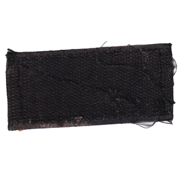 Russian St George Ribbon Patch with black and orange horizontal stripes, visible field wear, hook-and-loop backing, trophy provenance from Ukraine, and video provenance available via Telegram.