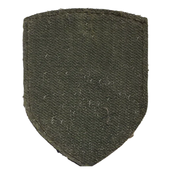 Russian assault group patch with embroidered skeletal figure, shield, dagger and Russian text, associated with the Russia-Ukraine conflict.