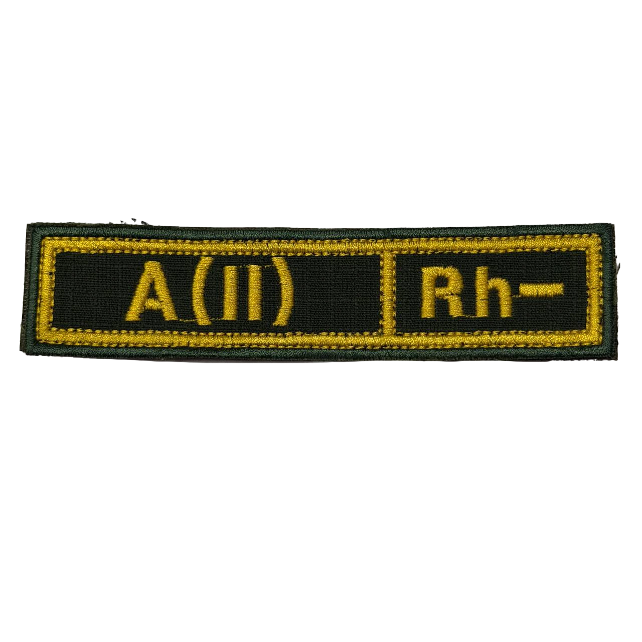 Russian A Negative Blood Patch – Yellow Border 1 Russian A Negative Blood Patch marked A(II) Rh− in yellow with a yellow border on black, front view.