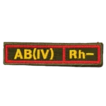 Russian AB Negative Blood Patch – Red Border 6 Russian AB Negative Blood Patch marked AB(IV) Rh− in yellow with a red border on dark olive, front view.
