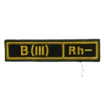 Russian B Negative Blood Patch – Yellow Border 4 Russian B Negative Blood Patch marked B(III) Rh− in yellow with a yellow border on black, front view.