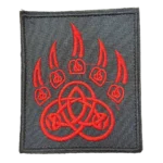 Russian Bear Paw Patch – Red Interlaced Knot Design, front view