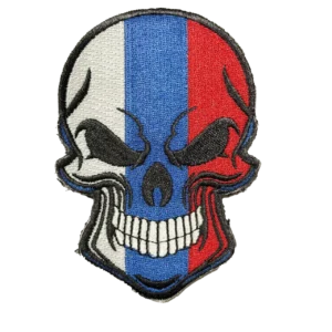 Home 30 Russian Tricolor Skull Patch – Vertical White Blue Red Design, front view