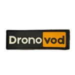 Dronovod PVC Patch – Black and Orange Wordmark 2 Dronovod PVC Patch – Black and Orange Wordmark, front view